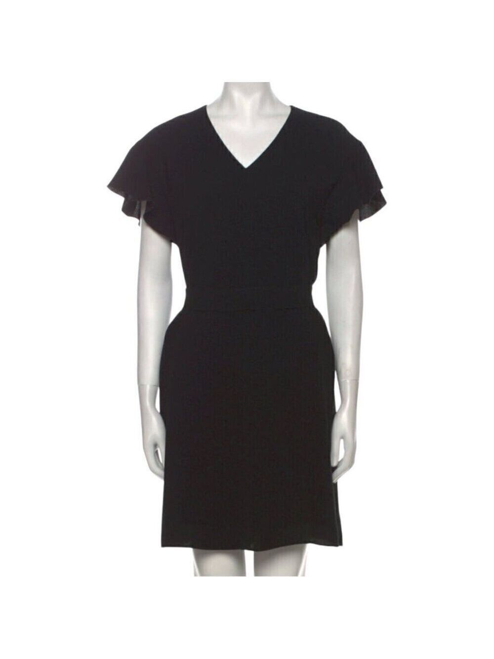 Lafayette 148 Mini Dress Luxury Designer V-Neck Black Ruffle Womens Small Petite